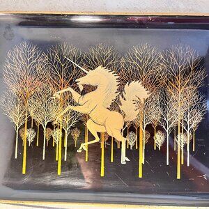 Unicorn Otagiri Lacquer Tray 1970s Japan 14" x10.5"
